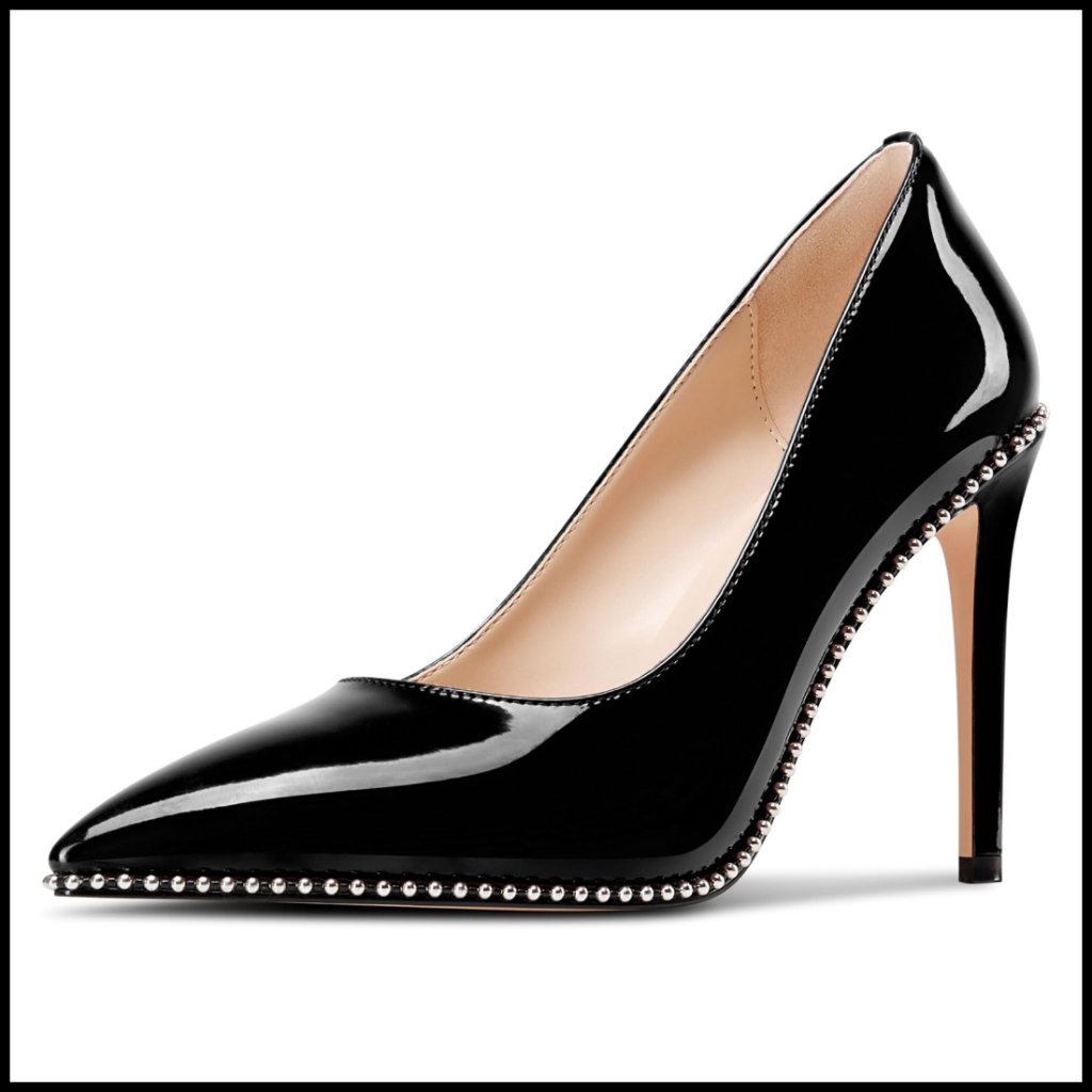 Pointed Toe Stiletto Heels Patent Leather Pumps Elegant Glamorous Beaded Accents